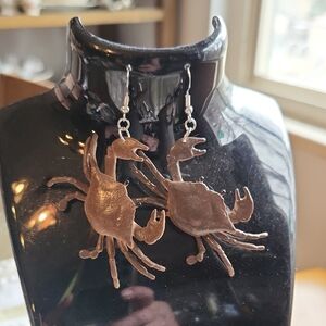 Handmade Crab Dangle Earrings Brown Cream Made From Child Toys